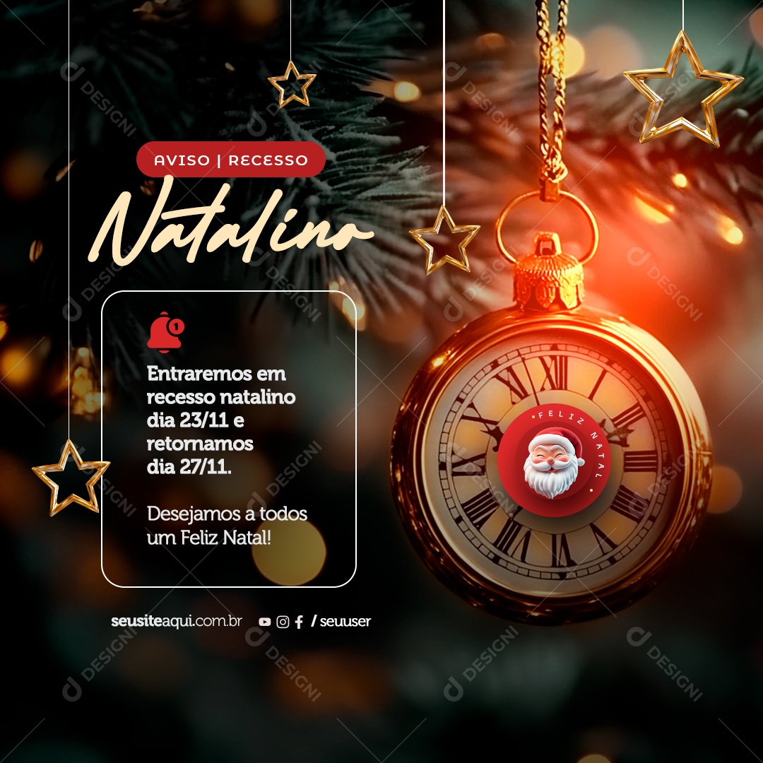 Aviso Recesso Natalino Feliz Natal Social Media PSD Editável