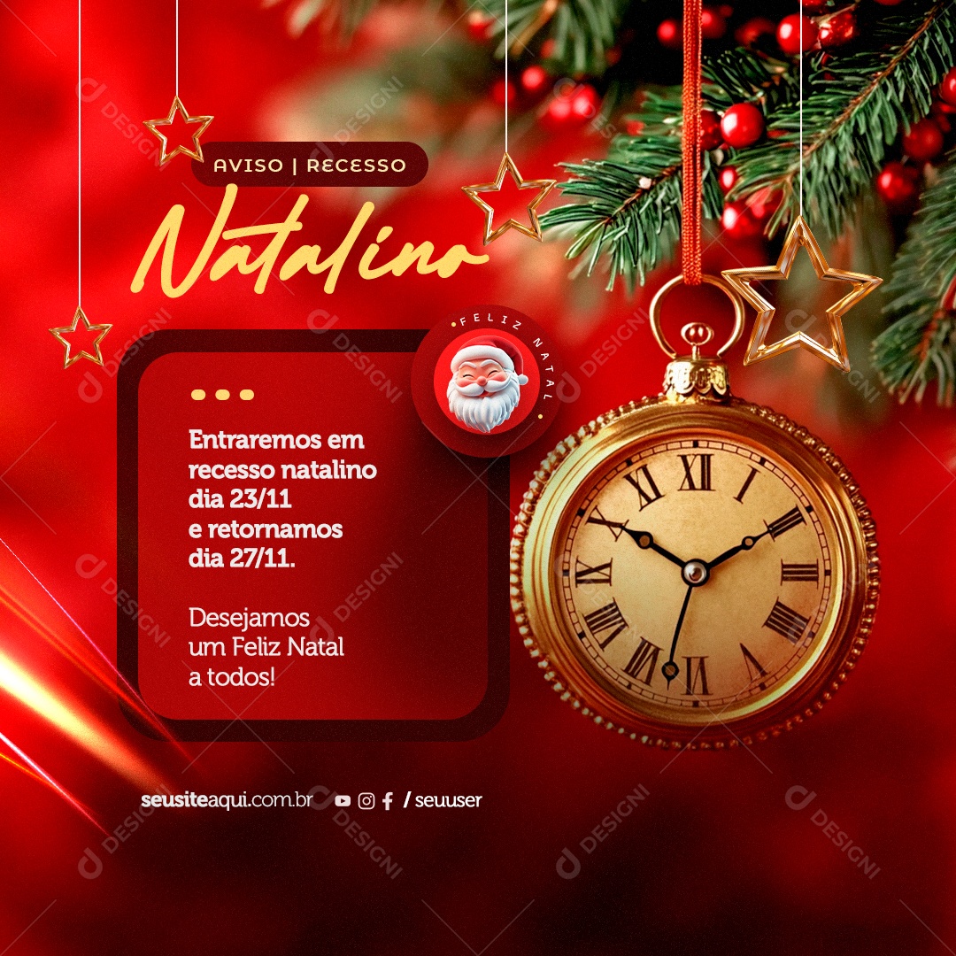 Aviso Recesso Natalino Feliz Natal Social Media PSD Editável