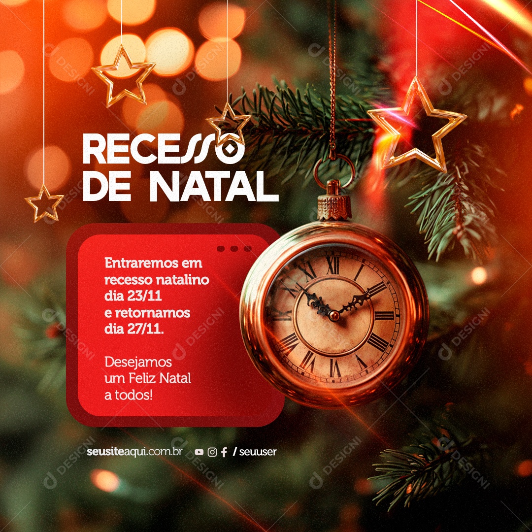 Recesso Natalino Feliz Natal Social Media PSD Editável