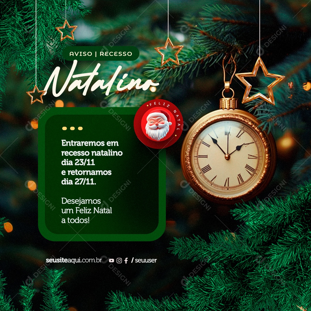 Recesso Feliz Natal Social Media PSD Editável