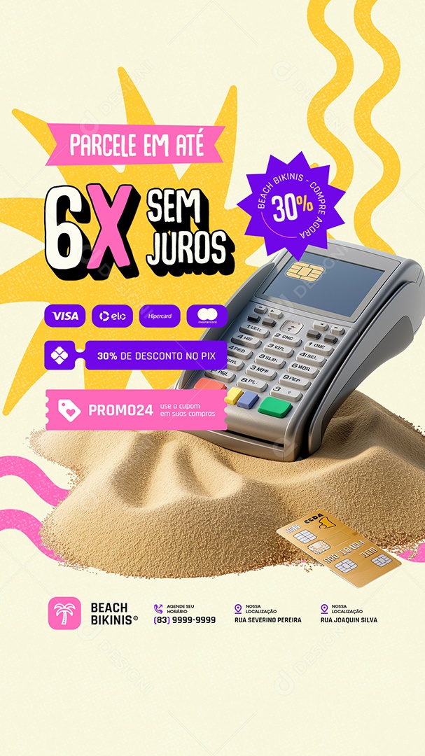Story Moda Praia Parcele em Até 6xx Sem Juros Social Media PSD Editável