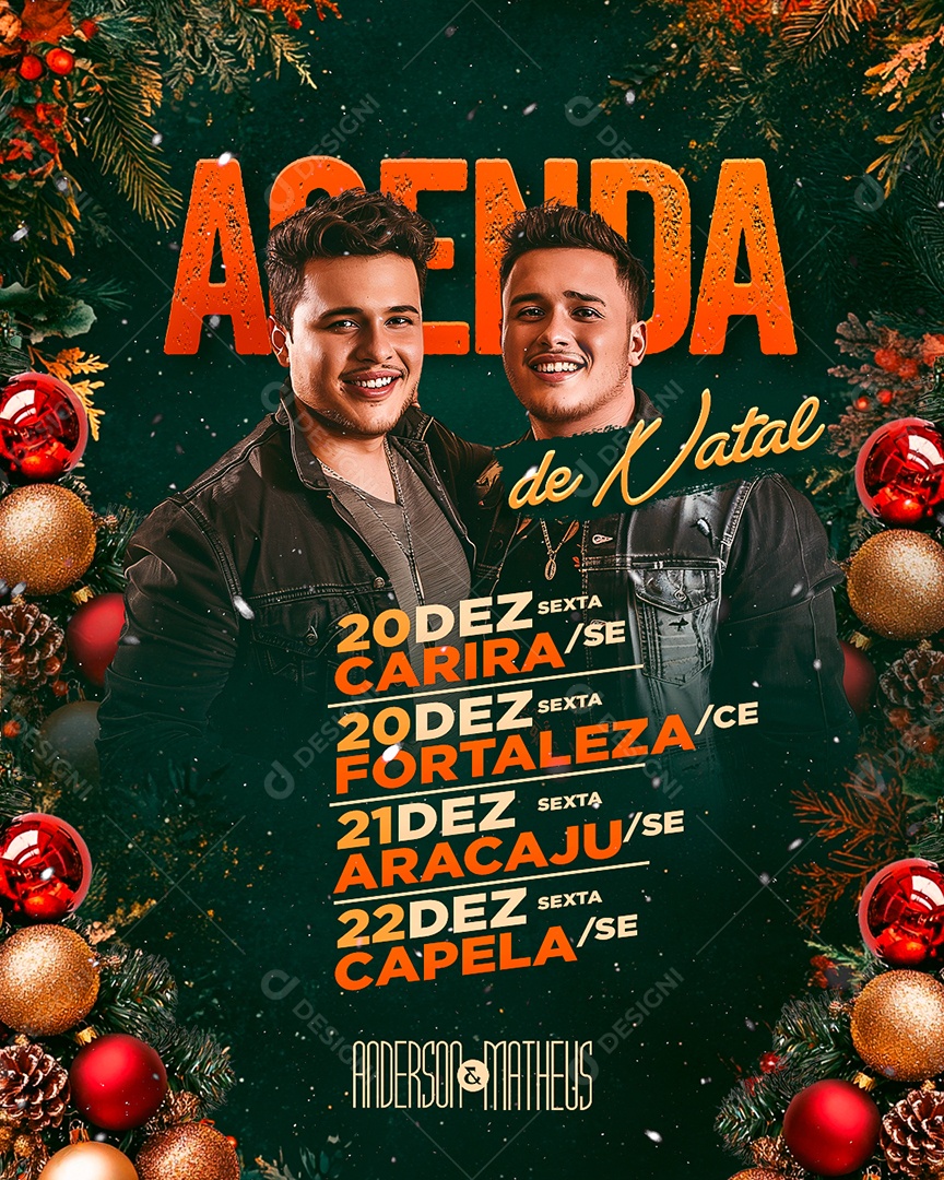 Flyer Agenda de Natal Anderson e Matheus Social Media PSD Editável