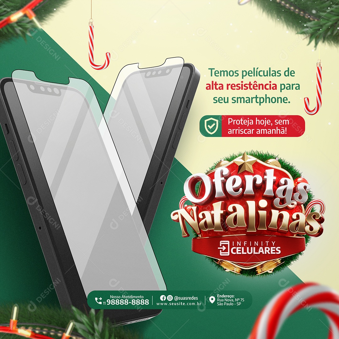 Ofertas Natalinas Loja de Celular Películas de Alta Resistência Social Media PSD Editável