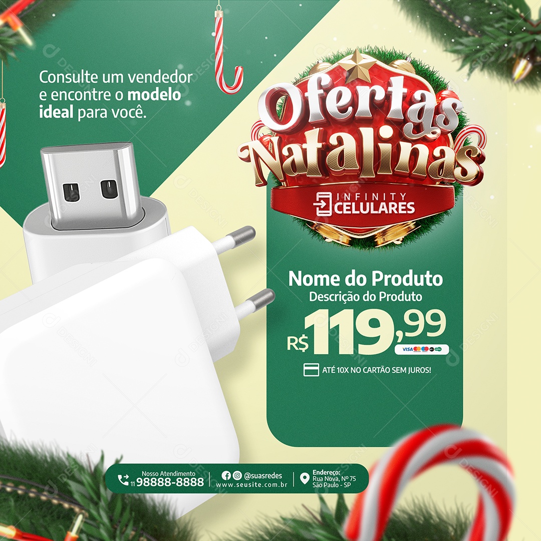 Ofertas Natalinas Loja de Celular Carregador Social Media PSD Editável
