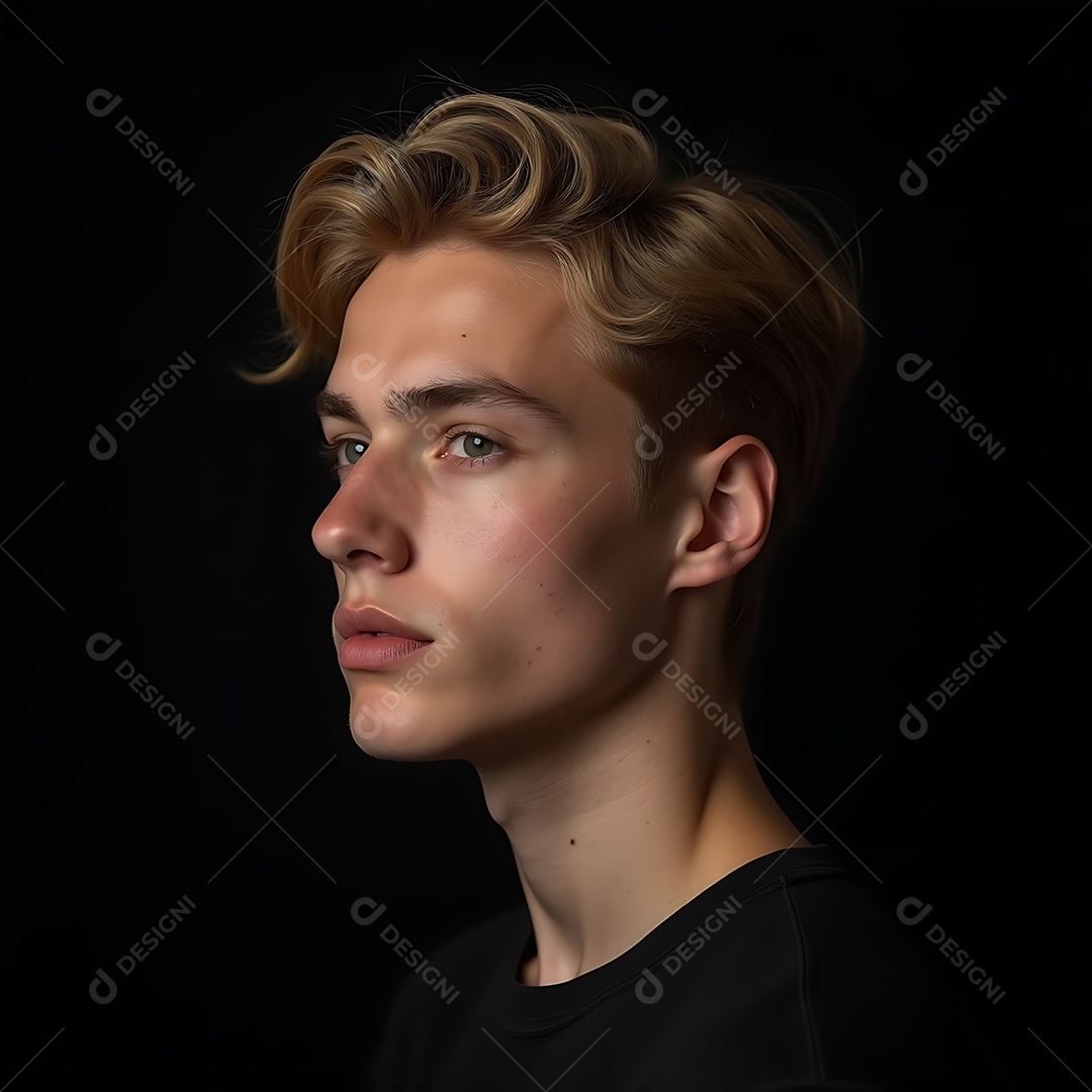 Belo homem branco de roupas preta fazendo pose sobre fundo isolado