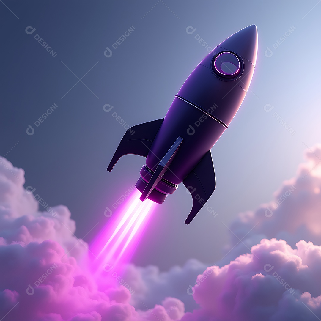 Lindo foguete sobrevoando céu roxo IA generativa sobre nuvens
