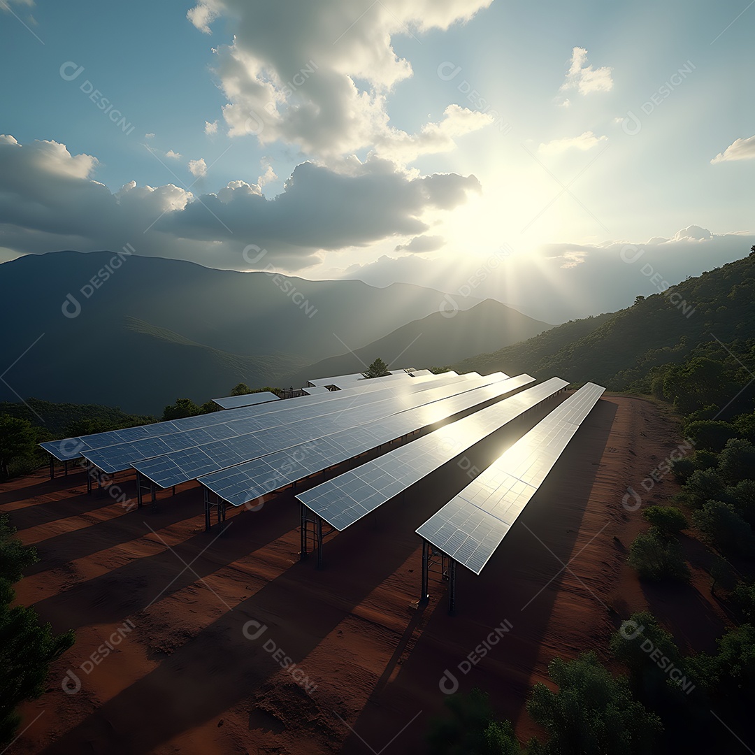 Placas solares sobre ar livre de uma plantaçao