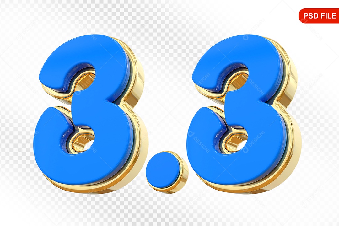 Número 3.3 Elemento 3D Para Composição PSD