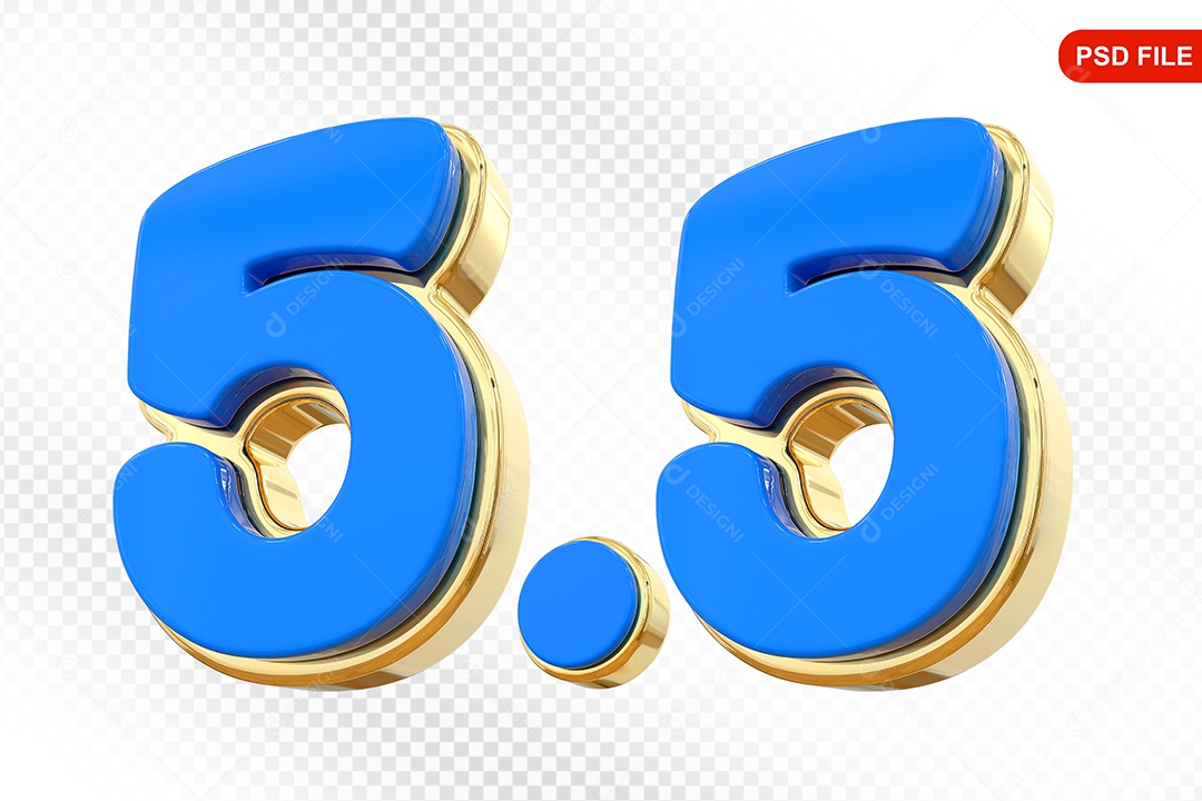 Número 5.5 Elemento 3D Para Composição PSD