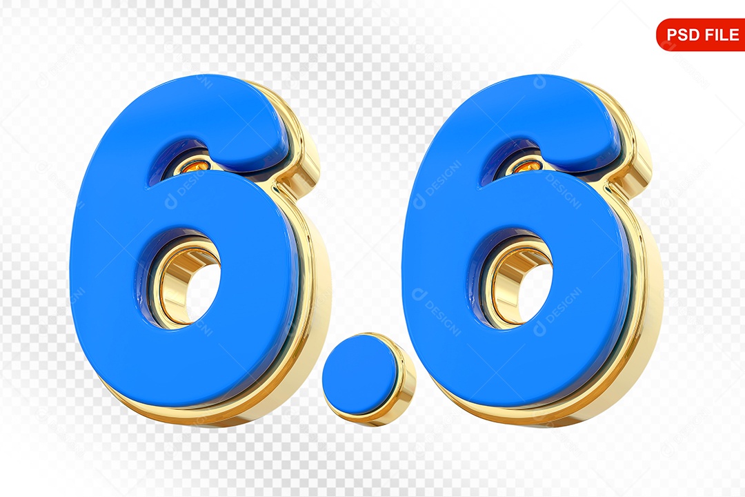 Número 6.6 Elemento 3D Para Composição PSD