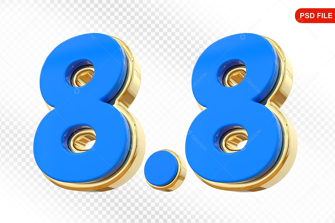 Número 8.8  Elemento 3D Para Composição PSD