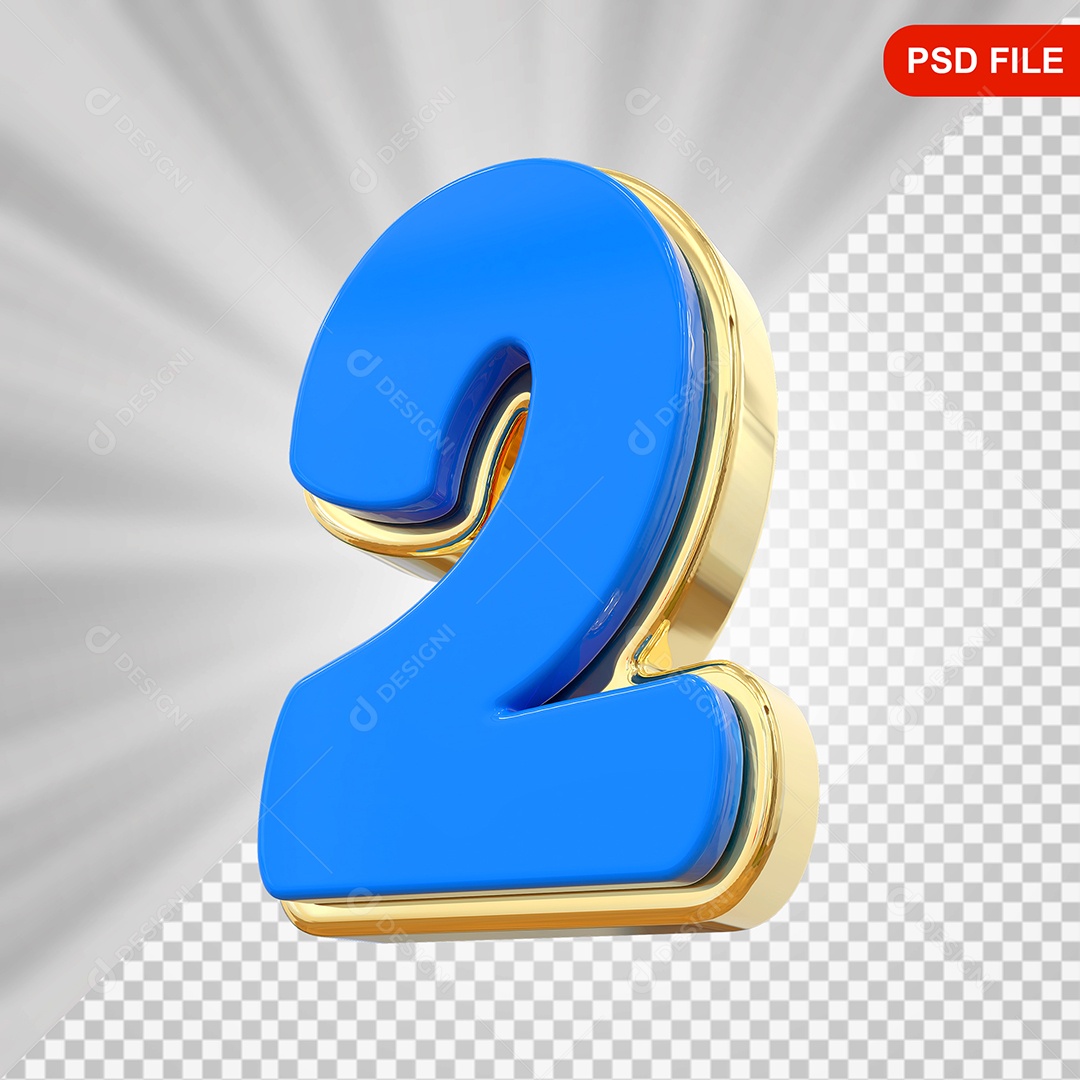 Número 2 Elemento 3D Para Composição PSD