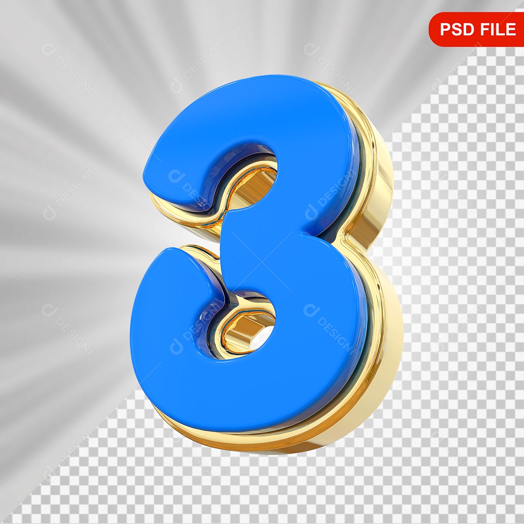 Número 3 Elemento 3D Para Composição PSD