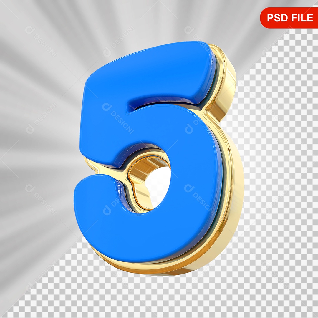 Número 5 Elemento 3D Para Composição PSD