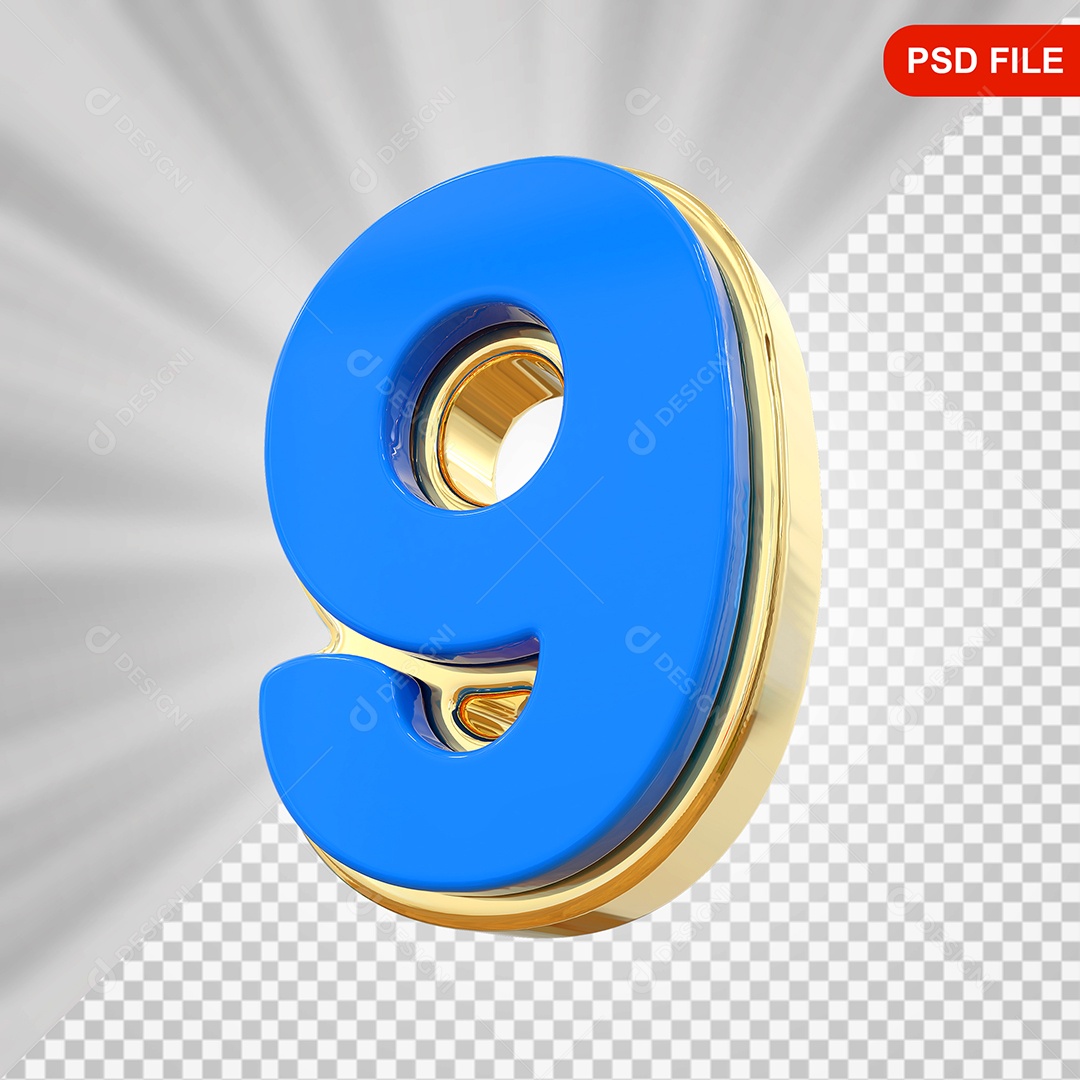 Número 9 Elemento 3D Para Composição PSD