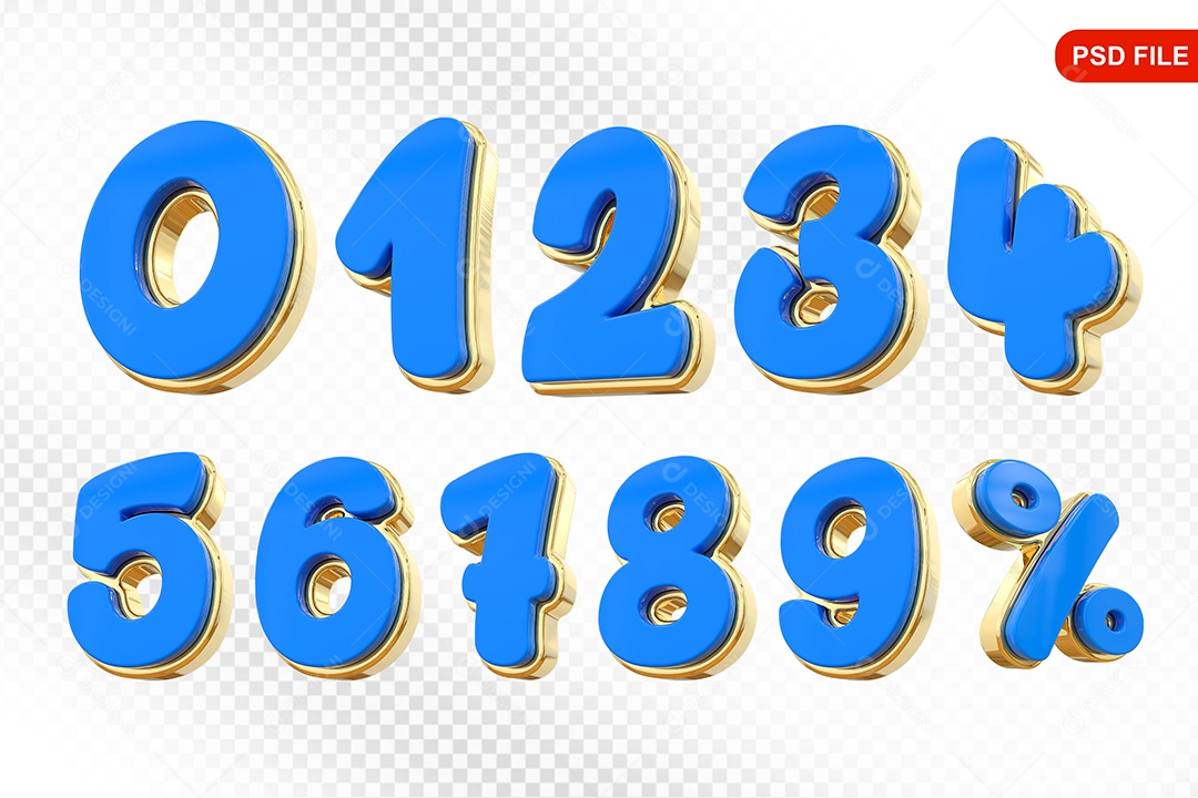 Conjunto de Números Colorido Elemento 3D Para Composição PSD