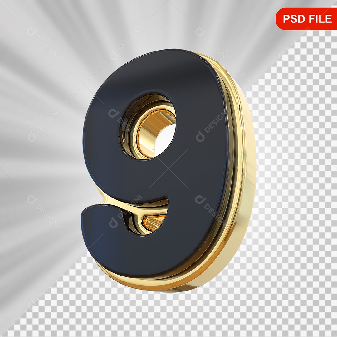 Número 9 Elemento 3D Para Composição PSD