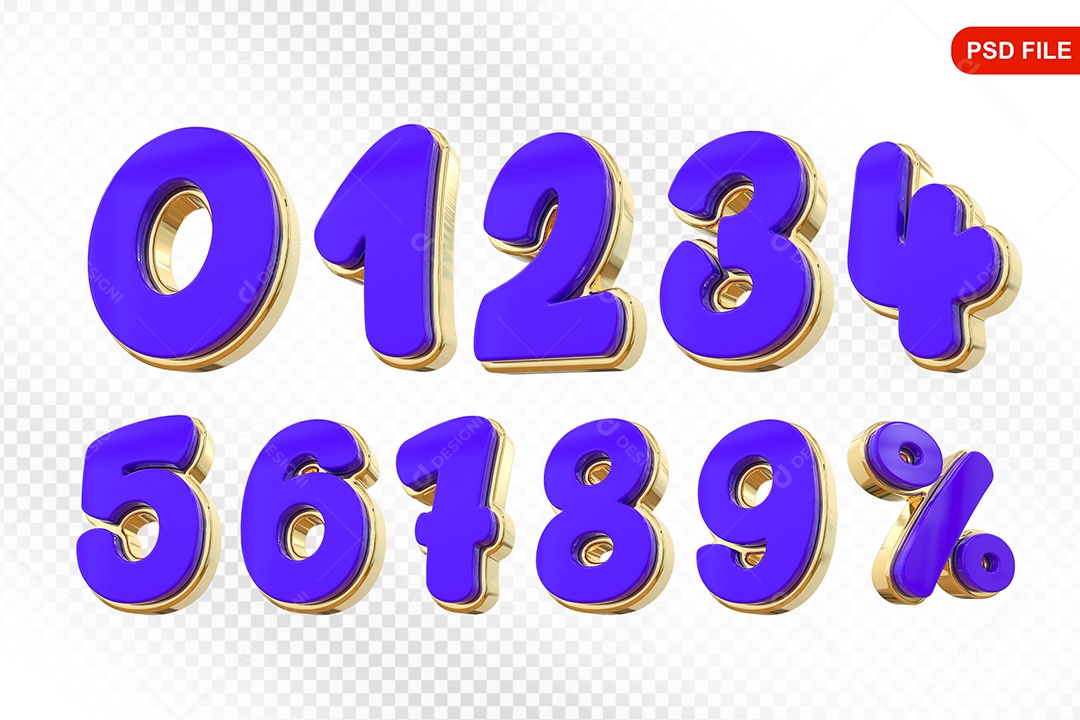 Conjunto de Números Elemento 3D Colorido Para Composição PSD