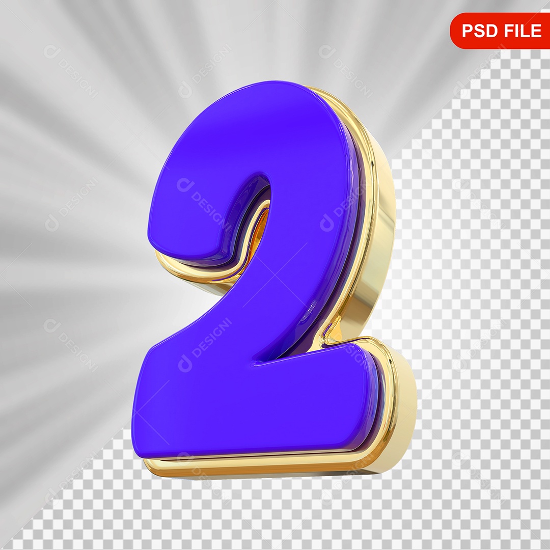 Número 2 Elemento 3D Colorido Para Composição PSD