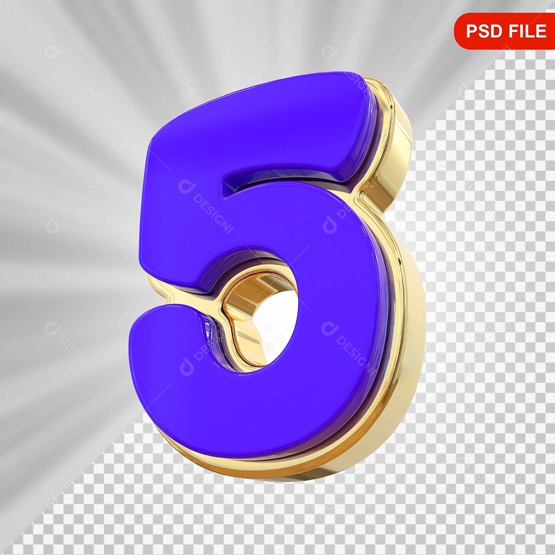 Número 5 Elemento 3D Colorido Para Composição PSD