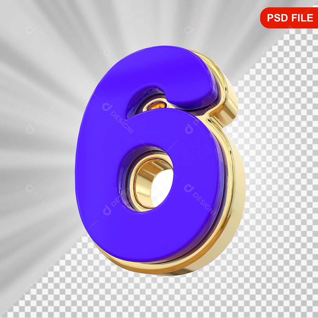 Número 6 Elemento 3D Colorido Para Composição PSD