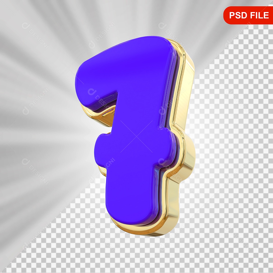 Número 7 Elemento 3D Colorido Para Composição PSD