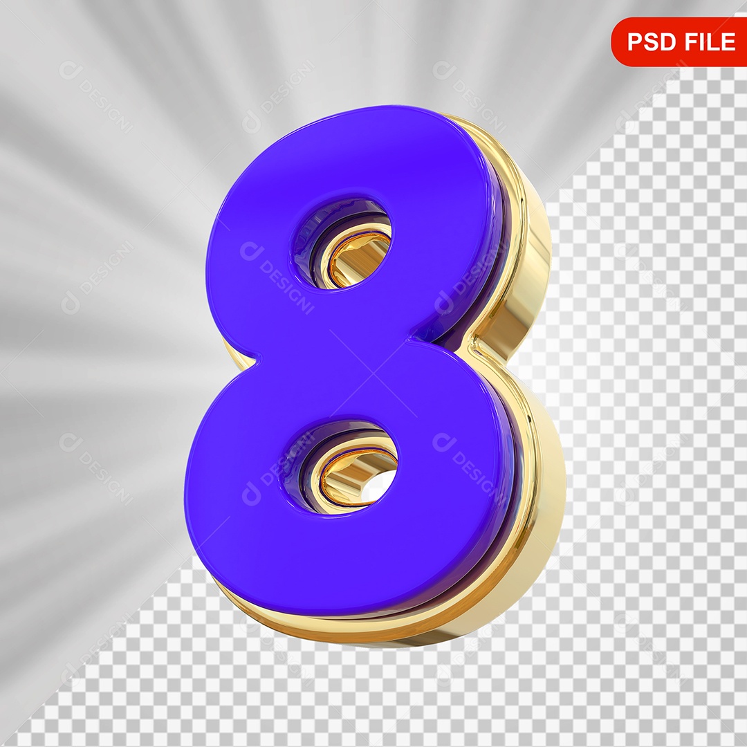 Número 8 Elemento 3D Colorido Para Composição PSD