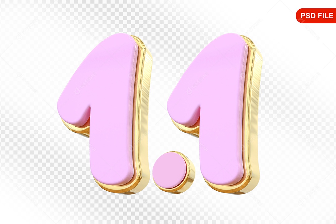 Número 1.1 Elemento 3D Rosa Para Composição PSD