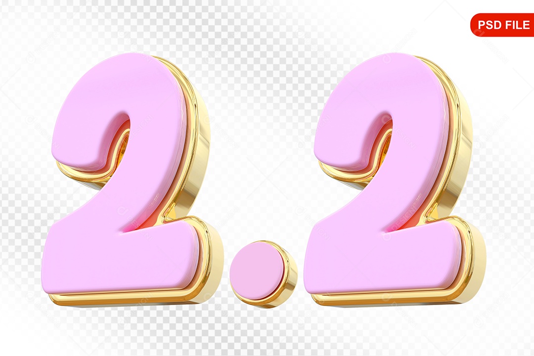 Número 2.2 Elemento 3D Rosa Para Composição PSD
