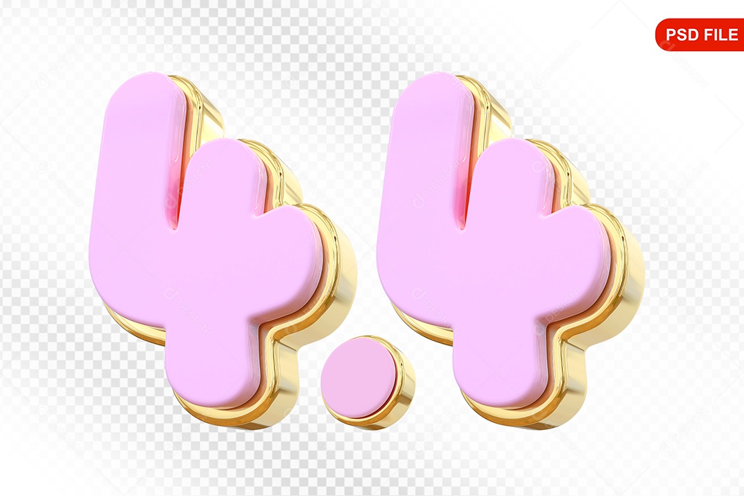 Número 4.4 Elemento 3D Rosa Para Composição PSD