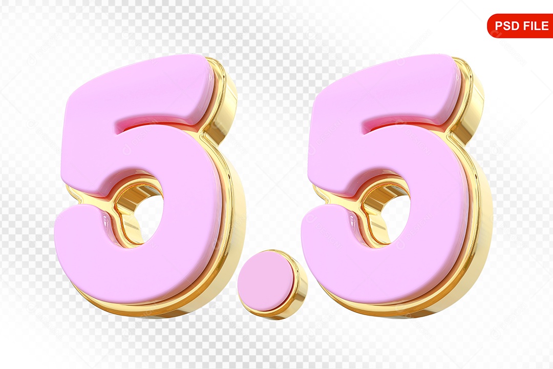 Número 5.5 Elemento 3D Rosa Para Composição PSD