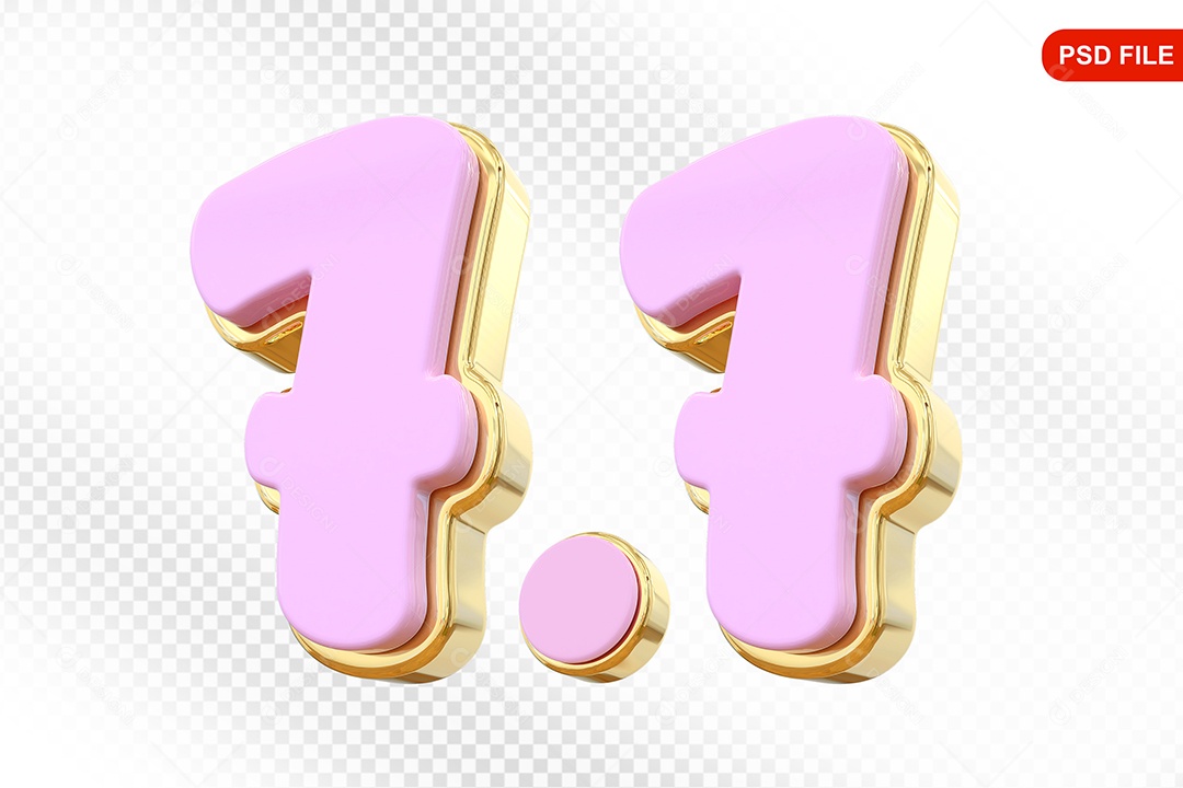 Número 7.7 Elemento 3D Rosa Para Composição PSD