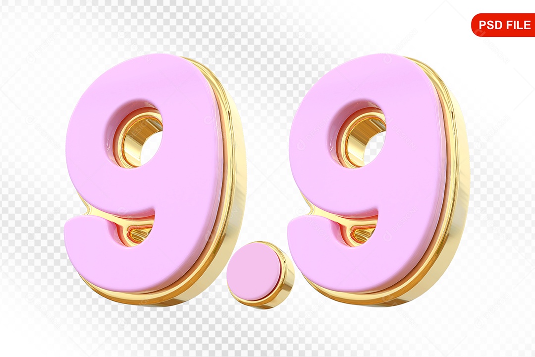 Número 9.9 Elemento 3D Rosa Para Composição PSD