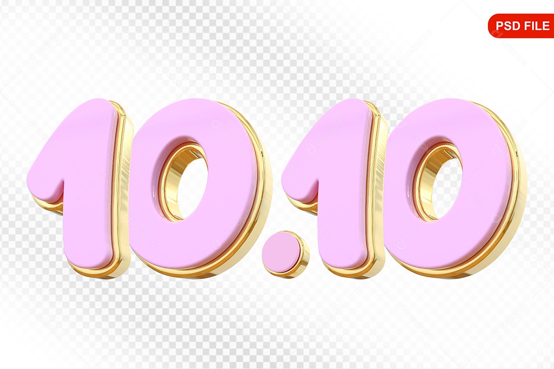 Número 10.10 Elemento 3D Rosa Para Composição PSD