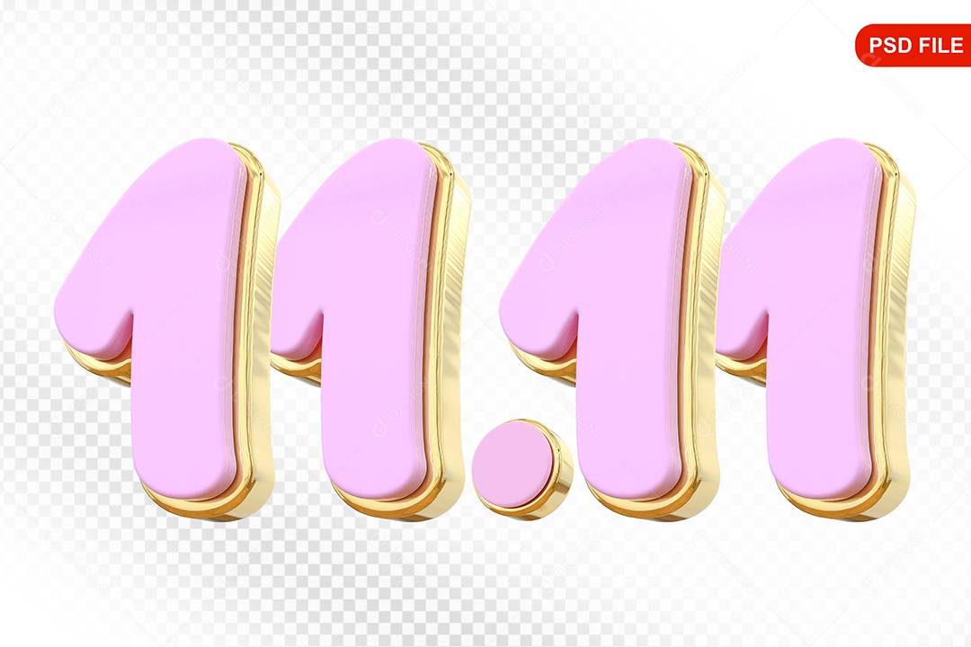 Número 11.11 Elemento 3D Rosa Para Composição PSD