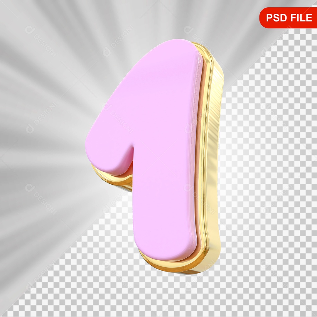 Número 1 Elemento 3D Rosa Para Composição PSD