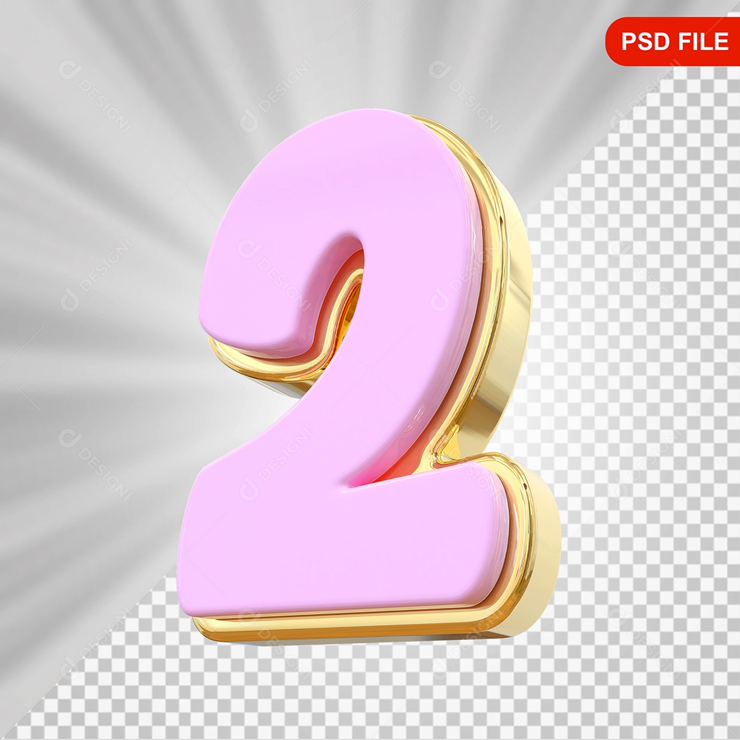 Número 2 Elemento 3D Rosa Para Composição PSD