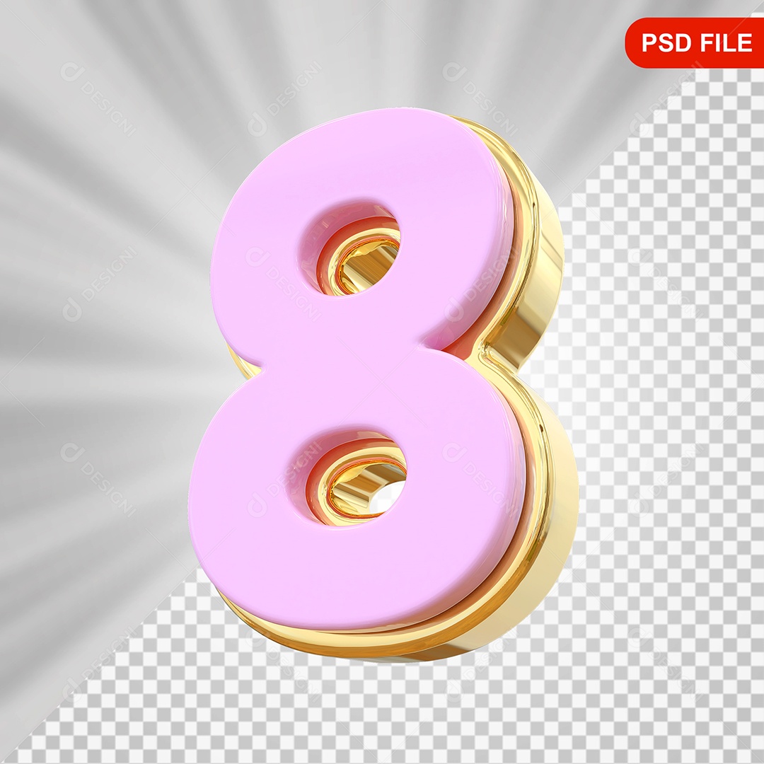 Número 8 Elemento 3D Rosa Para Composição PSD