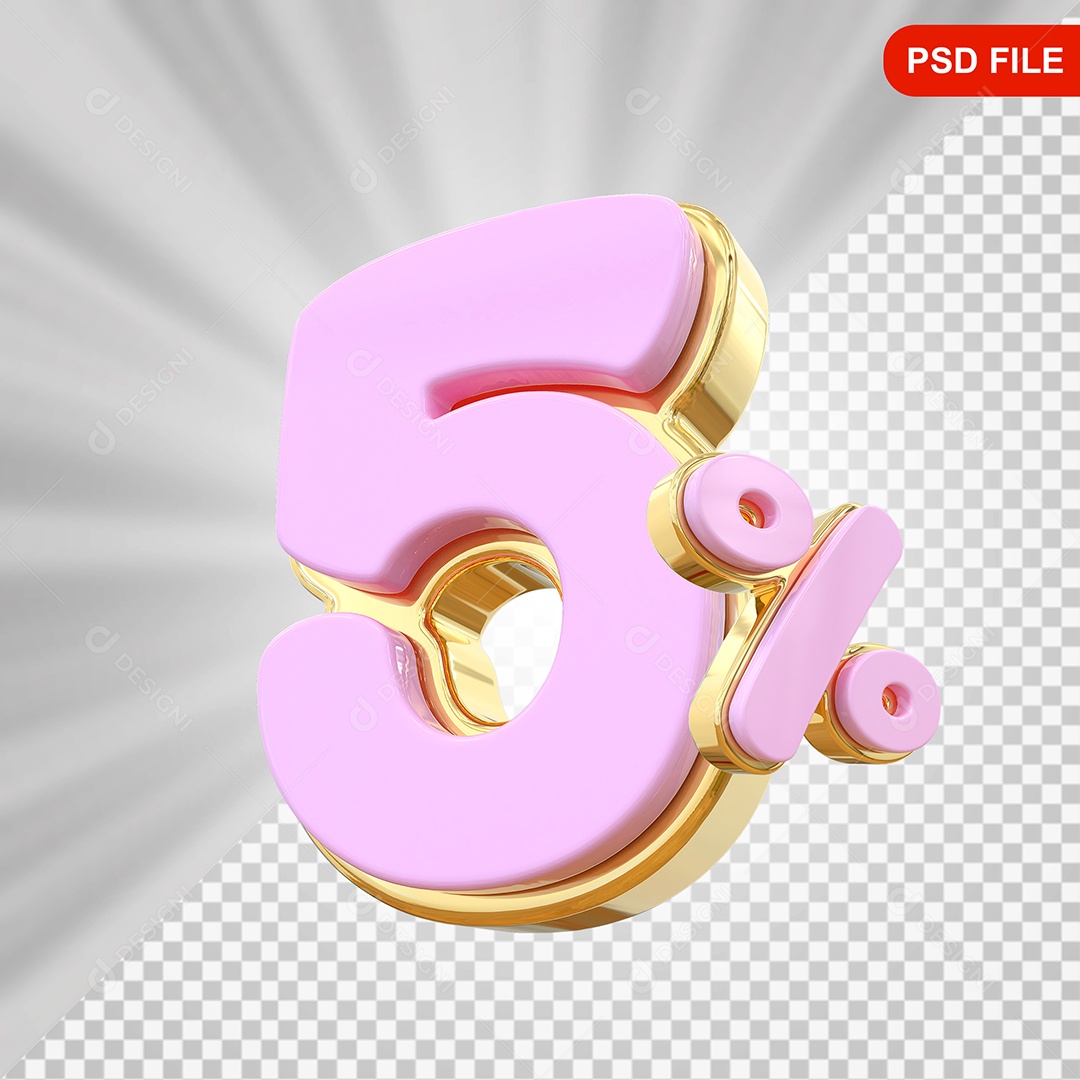 Desconto 5% Colorido Elemento 3D Para Composição PSD