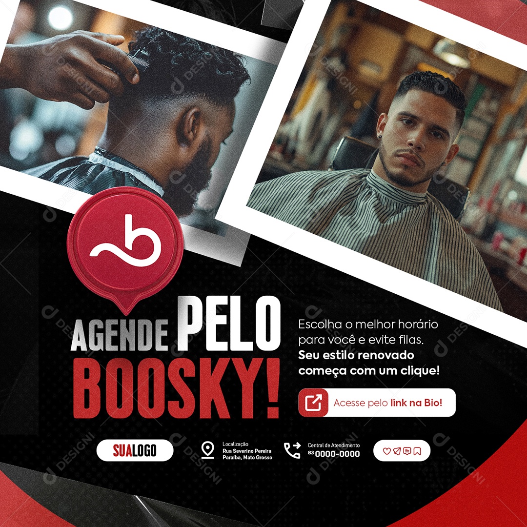 Barbearia Agende Pelo Boosky Social Media PSD Editável
