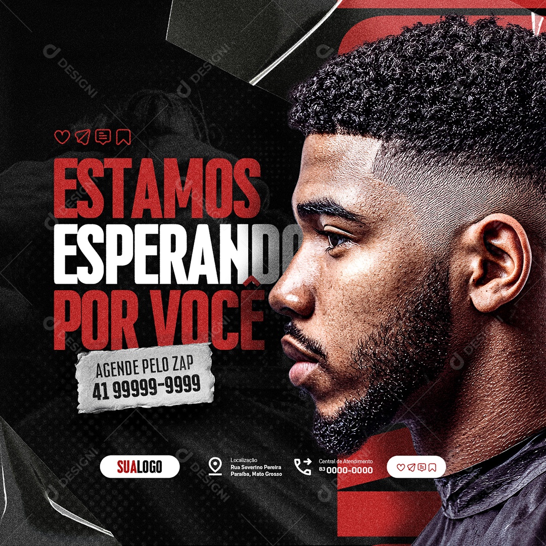 Barbearia Estamos Esperando Social Media PSD Editável