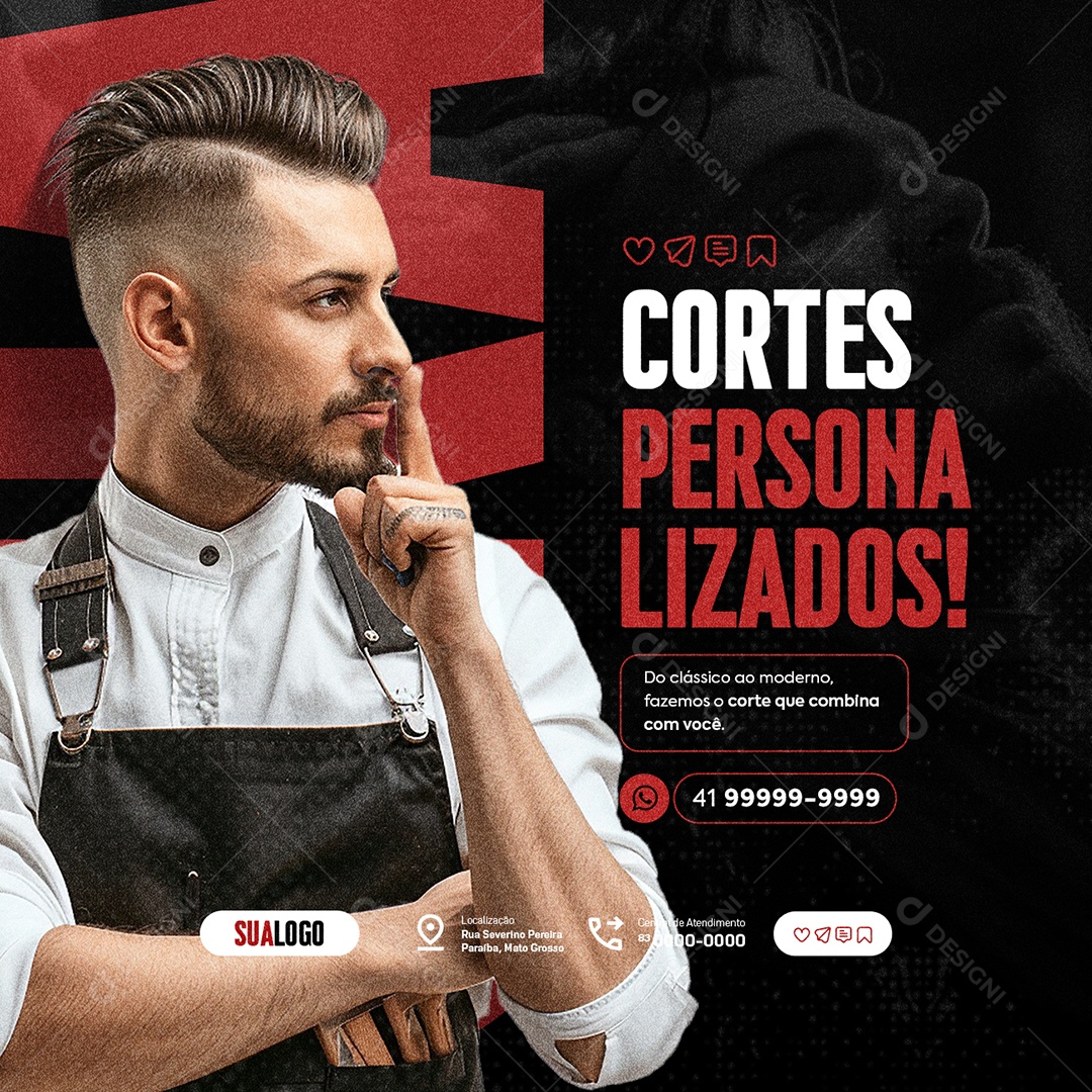 Barbearia Cortes Personalizados Social Media PSD Editável