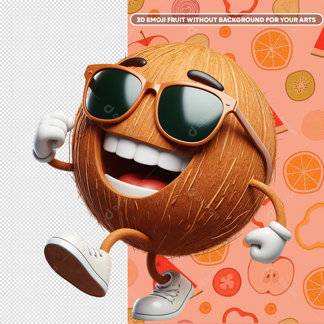 Emoji de Coco Feliz Elemento 3D Para composição PSD