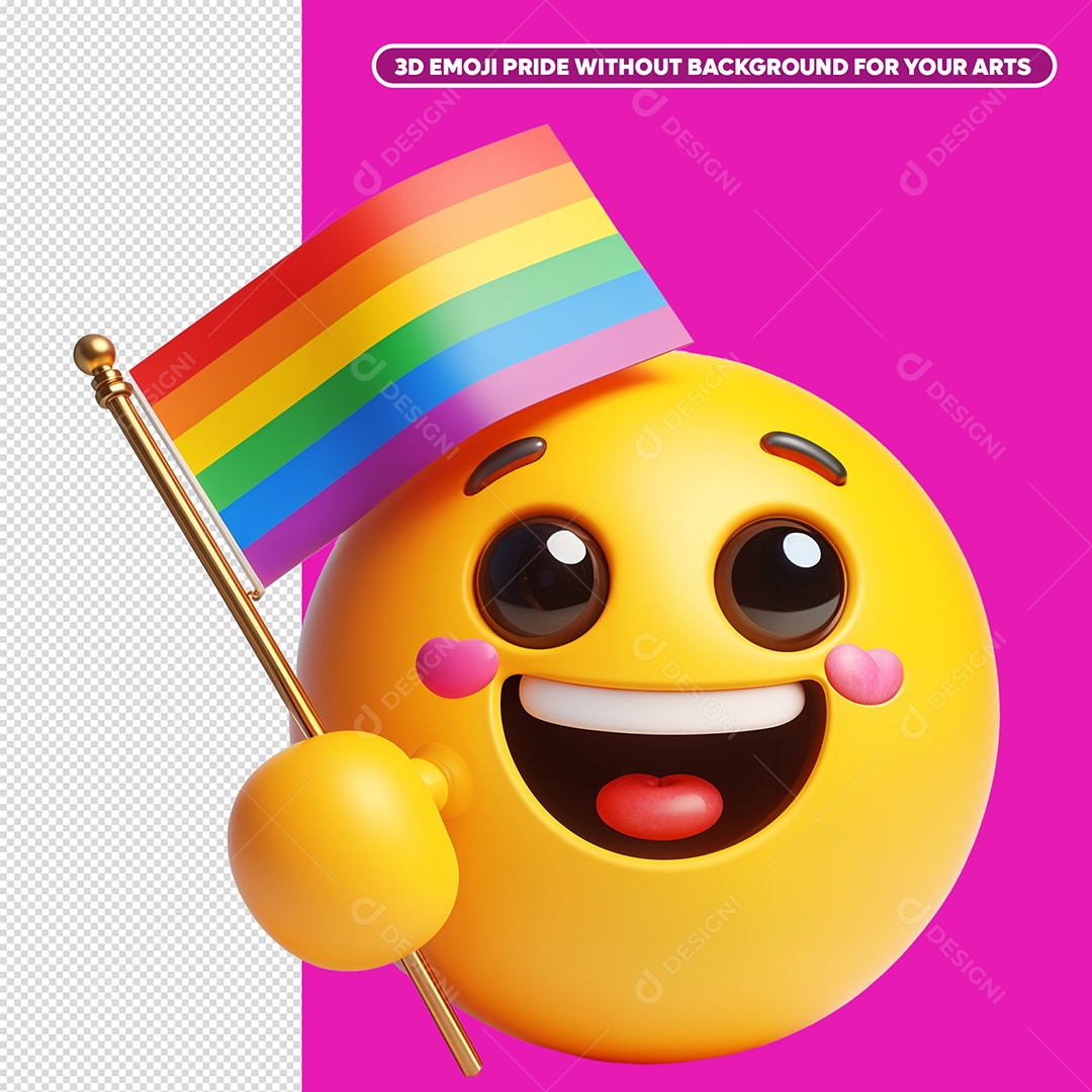 Emoji Feliz com Bandeira LGBT Elemento 3D Para composição PSD