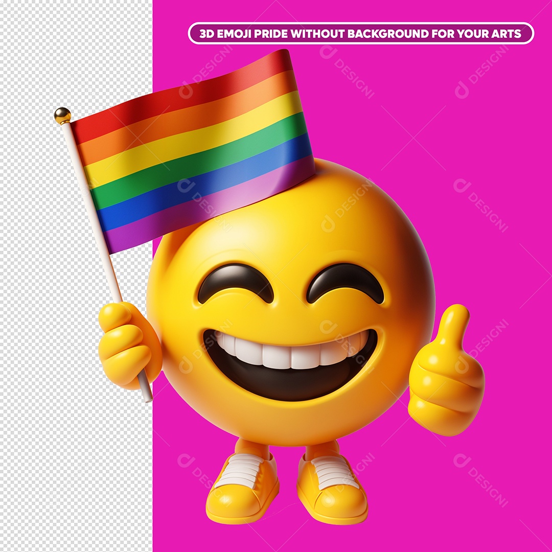 Emoji Feliz com Bandeira LGBT Elemento 3D Para composição PSD