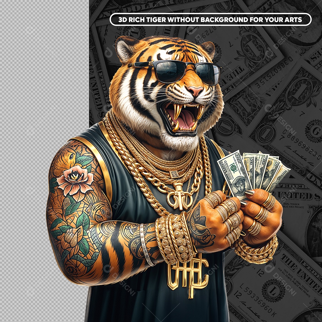 Tigre Personagem 3D Elemento Para Composição PSD