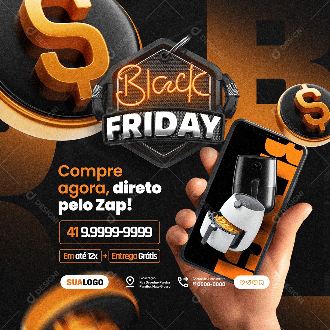 Eletrodomésticos Black Friday Compre Agora Direto Pelo zap Social Media PSD Editável