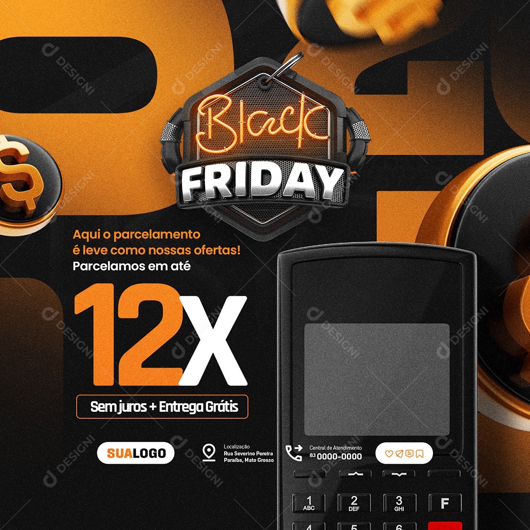 Eletrodomésticos Black Friday Parcelamento Em Até 12X Sem Juros Social Media PSD Editável