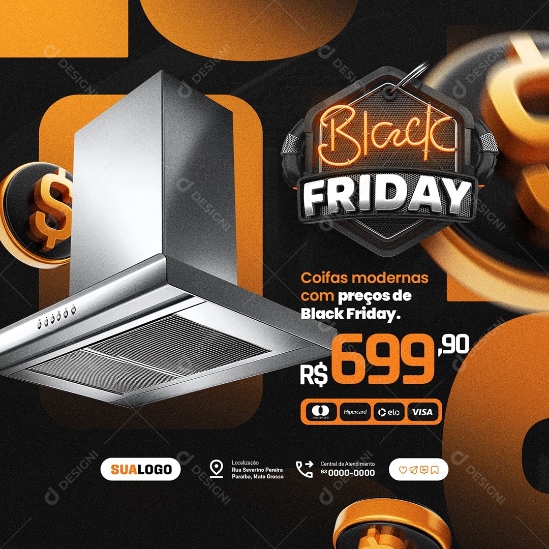 Eletrodomésticos Black Friday Coifas Modernas Social Media PSD Editável