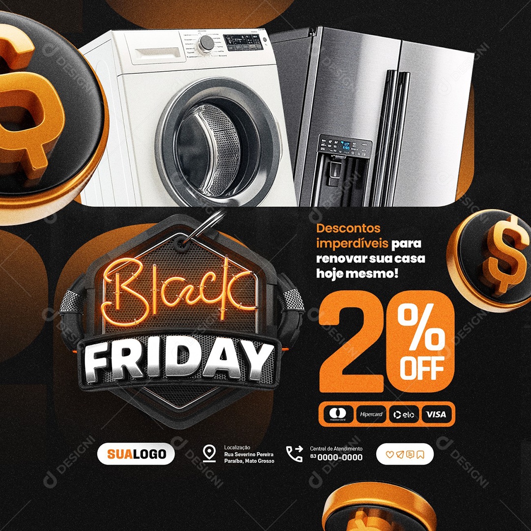 Eletrodomésticos Black Friday Descontos Social Media PSD Editável
